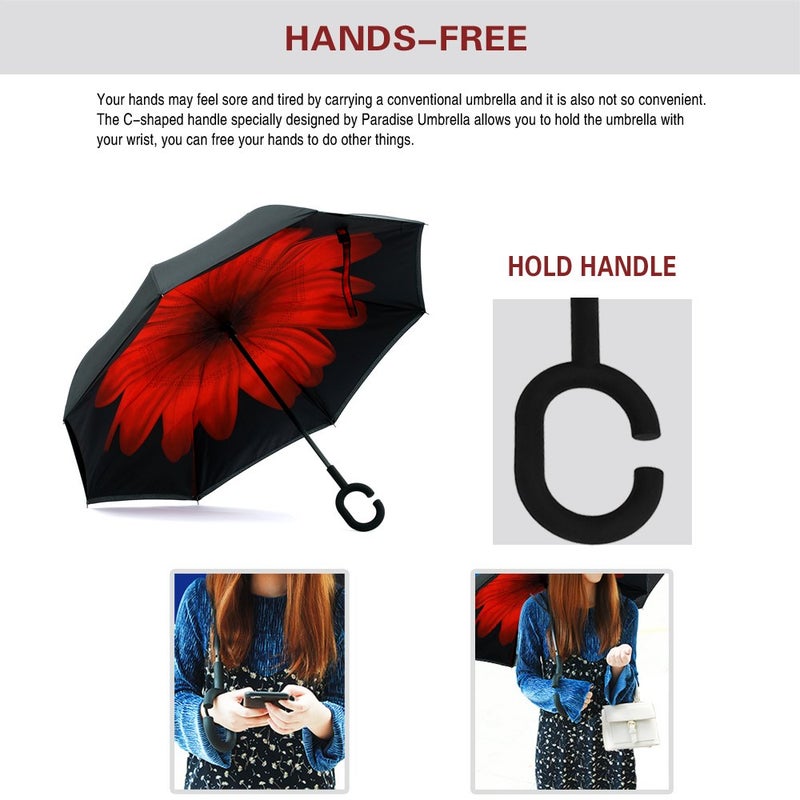 SIEPASA Spar. Saa Double Layer Inverted Umbrella with C-Shaped Handle, Anti-UV Waterproof Windproof Straight Umbrella for Car Rain Outdoor Use - Image 4